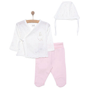 Yenidoğan Mini Heart Zıbın-Şapka-Patikli Alt 3lü Set Kız Bebek