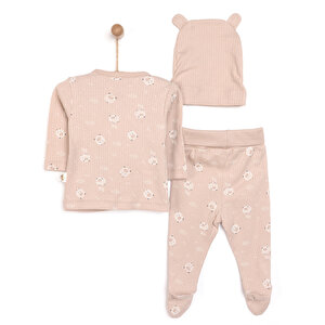Yenidoğan Organic Little Lamb Zıbın-Şapka-Patikli Alt 3lü Set Kız Bebek