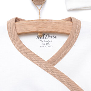 Kız Bebek Yenidoğan 5'li Hastane Çıkışı %100 Pamuk Çıtçıtlı Yaka Uzun Kol Patikli Ekru