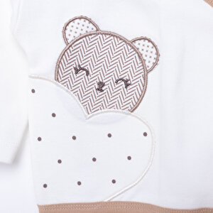 Kız Bebek Yenidoğan 5'li Hastane Çıkışı %100 Pamuk Çıtçıtlı Yaka Uzun Kol Patikli Ekru