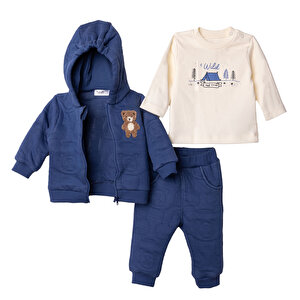 Erkek Bebek Yenidoğan Bearish Sweatshirt-Hırka-Alt Kapitone Örme Bisiklet Yaka Uzun Kol Patiksiz Pa