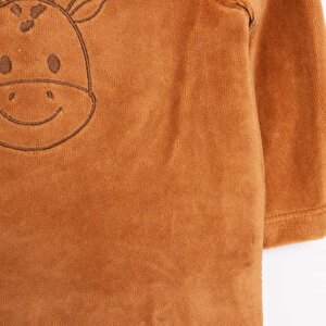 Yenidoğan Unisex Nakışlı Kadife Patikli Tulum Unisex