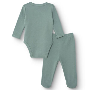Erkek Bebek Yenidoğan Zıbın Body-Patikli Alt İnterlok Zarf Yaka Uzun Kol Patikli Paça