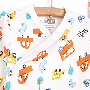 Yenidoğan Zıbın-Şapka-Patikli Alt İnterlok Çıtçıtlı Zarf Yaka Uzun Kol Ekru