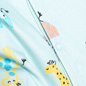 Kız Bebek Yenidoğan Tulum Şapka %100 Pamuk Zürafa Baskılı Çıtçıtlı Bisiklet Yaka Uzun Kol Yeşil