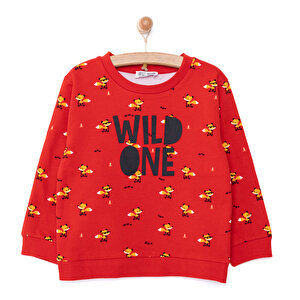 Erkek Bebek Sweatshirt Şardonlu  Wild One Baskılı Çıtçıtlı Bisiklet Yaka Uzun Kol