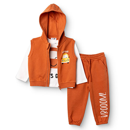 Erkek Bebek Sweatshirt-Yelek-Alt Taşıtlar Baskılı Fermuarlı Bisiklet Yaka Kısa Kol Lastikli