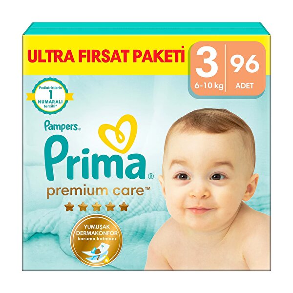 Bebek Bezi Premium Care 3 Beden Midi Ultra Fırsat Paketi 6-10 kg 96 Adet
