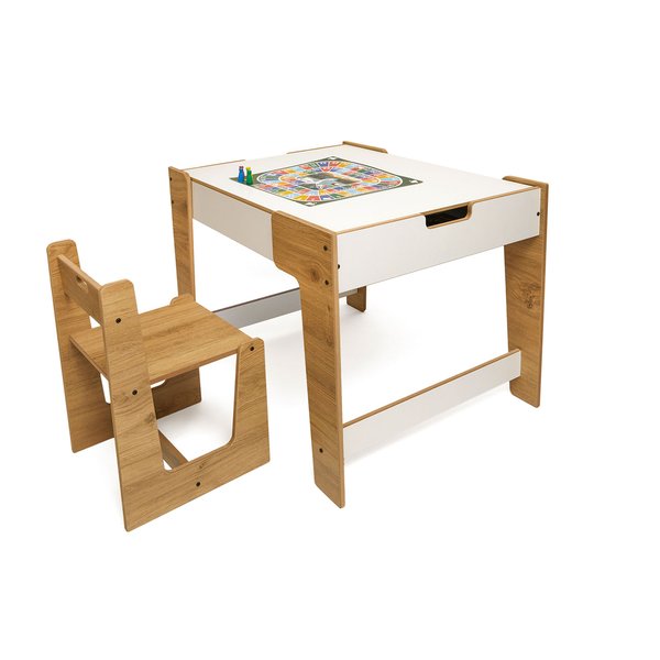 Ahşap Montessori Çocuk Oyun Masa ve Sandalye Naturel