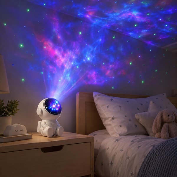 Astronot Projektör Işıklı Galaksi Samanyolu Yıldız Gece Lambası LW6 Mini Beyaz