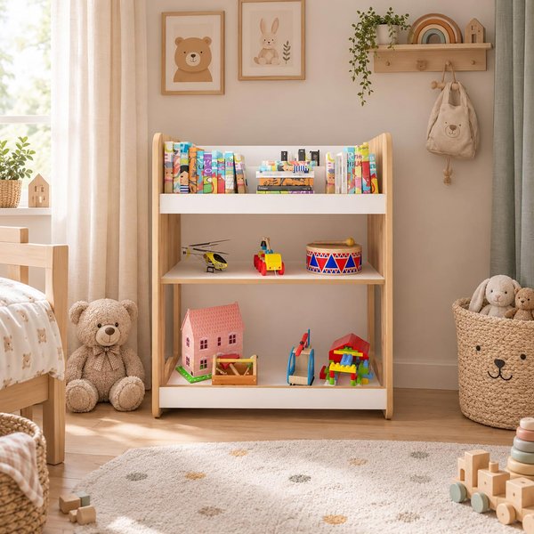 Martı Ahşap Çok Amaçlı Montessori Kitaplık/Oyuncaklık Naturel