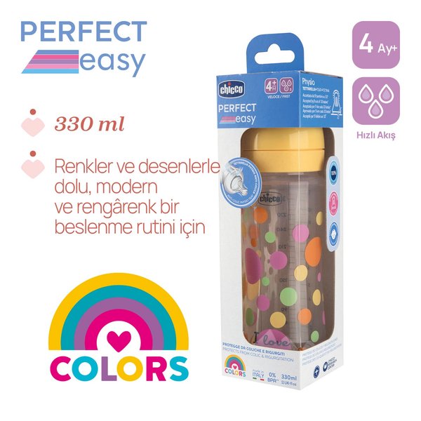 Perfect Easy Biberon PP 330 ml Hızlı Akış Kız Bebek