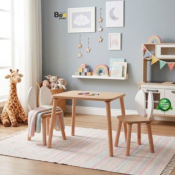 Safir Meşe Çocuk Masa ve 2 Sandalye Set