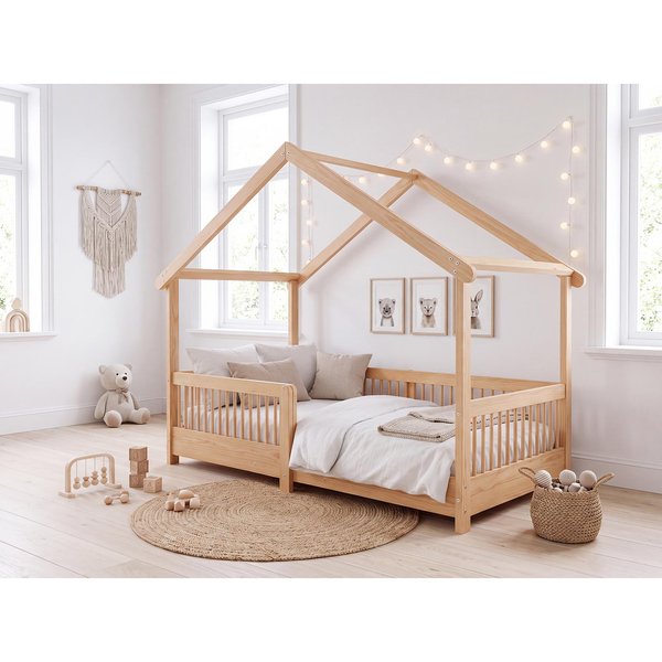 Star Düz Çatılı Montessori Karyola Naturel 90x190