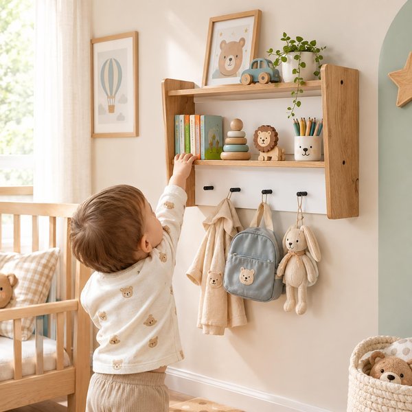Turna Montessori Ahşap Çocuk Duvar Askılık Naturel