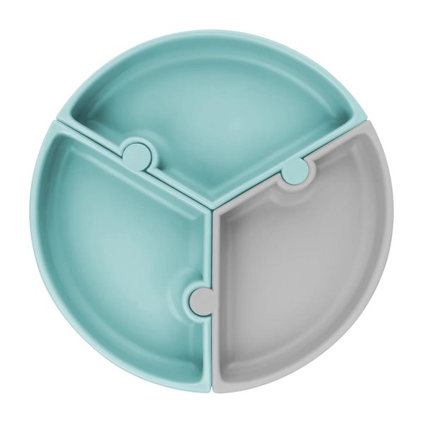  Vakumlu Mama Tabağı Puzzle Aqua Green Powder Grey 3 Bölmeli 6+ Ay